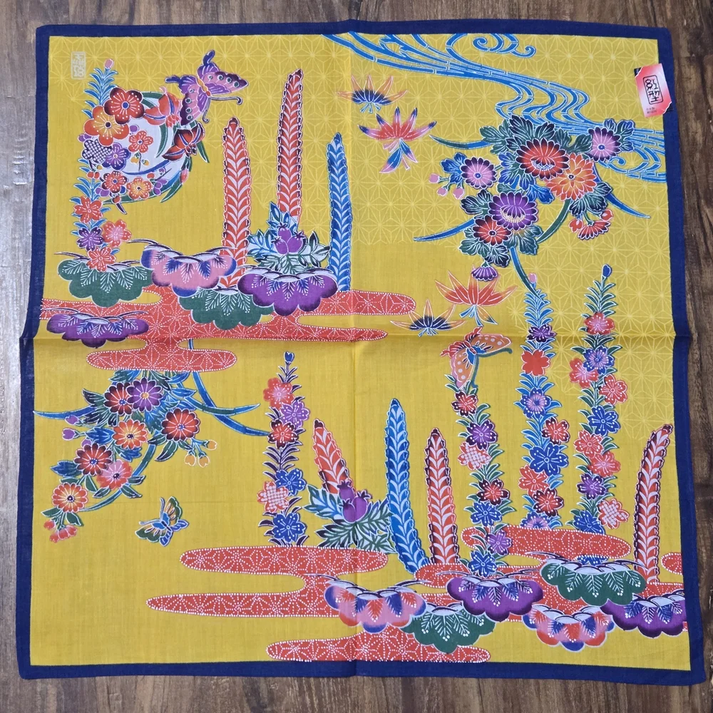Traditional Okinawan Bingata Japanese Hankachi Vibrant Floral Cotton Furoshiki